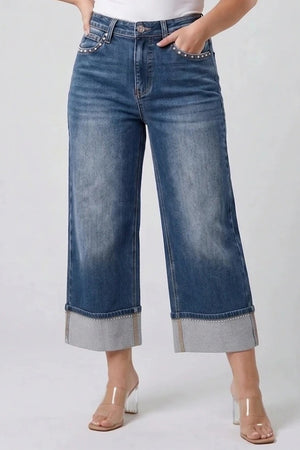 P84278D, PLUS MID RISE WIDE LEG W/ STUD