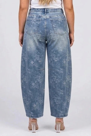 P84498M, PLUS HIGH RISE BARREL WITH FLOWER JACQUARD