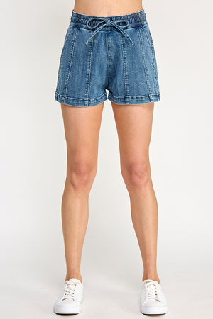 S8033M, HIGH RISE ELASTIC DRAWSTRING SHORTS