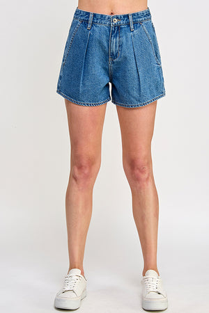 S8050MD, HIGH RISE DENIM SHORTS WITH FRONT PLEAT DETAIL