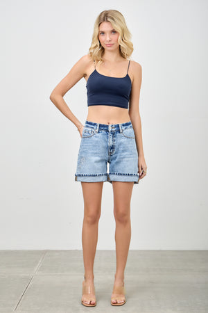 S81628M, PLUS MID RISE RELAXED SHORT W /EMBROIDERY