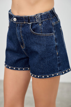 S8165D, HIGH RISE BELTED SHORT WITH STUD