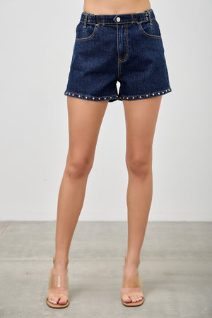 S8165D, HIGH RISE BELTED SHORT WITH STUD