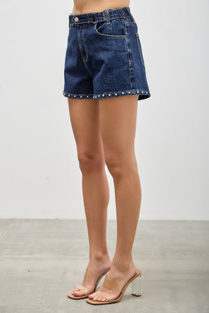 S8165D, HIGH RISE BELTED SHORT WITH STUD