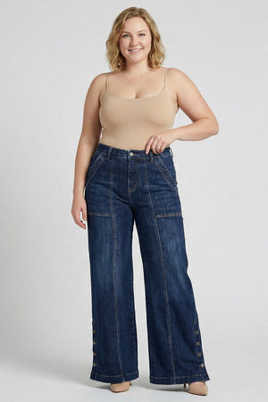 P81528D, PLUS HIGH RISE WIDE LEG WITH BUTTON SLIT