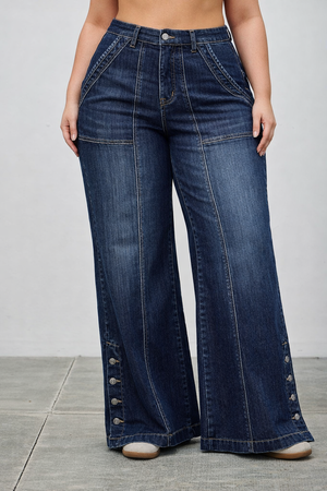 P81528D, PLUS HIGH RISE WIDE LEG WITH BUTTON SLIT