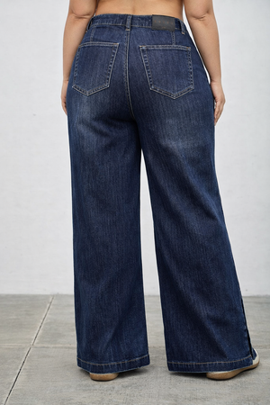 P81528D, PLUS HIGH RISE WIDE LEG WITH BUTTON SLIT